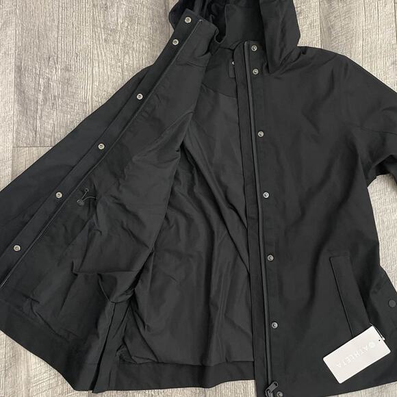 Athleta RainOut Sutro Long Trench Women's Black Hooded Rain Jacket - Picture 2 of 9